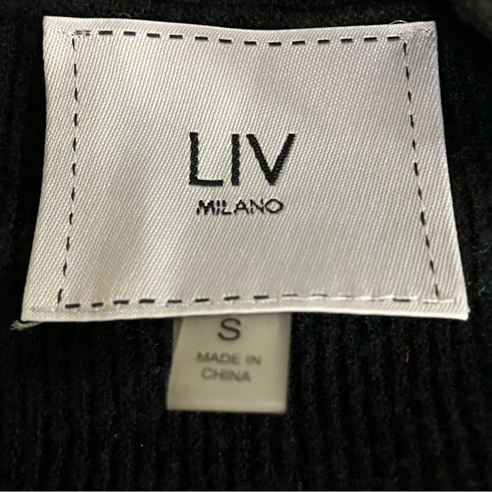 Vtg Y2k Holiday LIV MILANO Rhinestone Ribbed Faux Cardigan Sweater Small Black